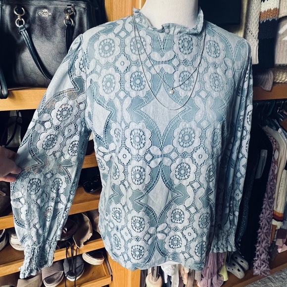 ⭐️BOGO FREE⭐️ NWT ULTRA PINK Lace Long Sleeve Lined Blue Top - Picture 7 of 10